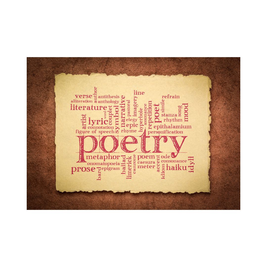 illustrated image of poetry words on parchment paper